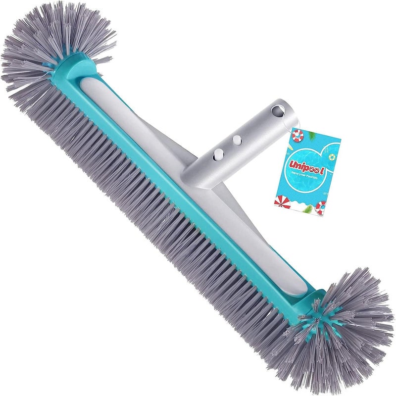 Unipool Swimming Pool Brush Head with Round Ends，17.5" Heavy Duty Aluminum Back Head for Cleans Walls, Tiles & Floors, 7 Rows Premium Nylon Bristles with EZ Clips (Blue Grey) - Image 1